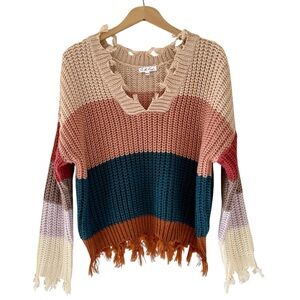 On The Road Colorblock V-Neck Knit Sweater Size M/L